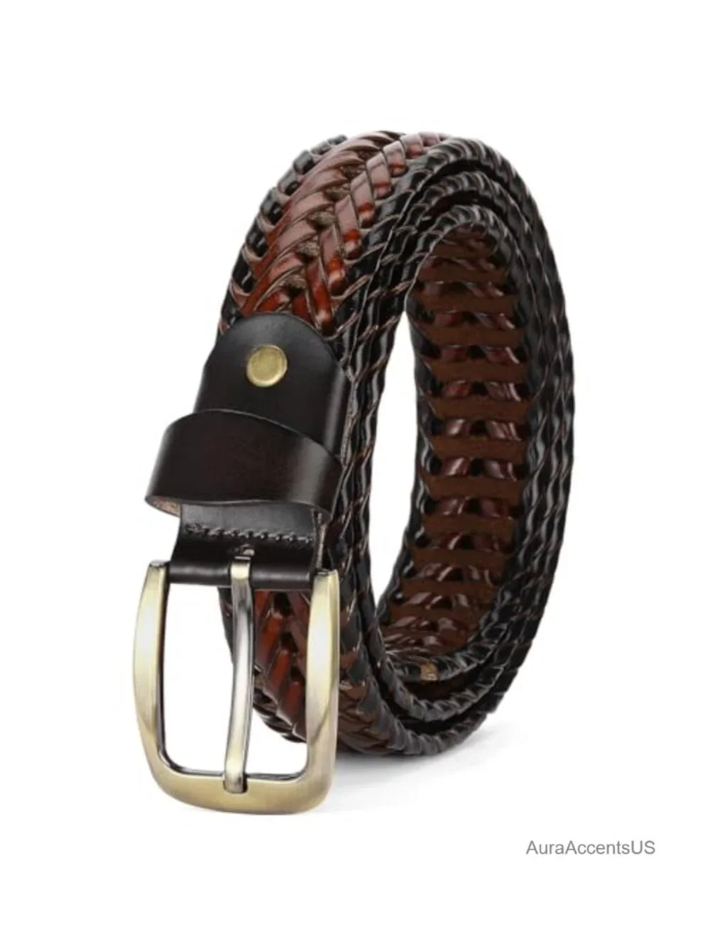 Braided Leather Belt for Men 1 3/8